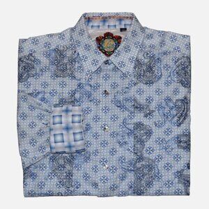 ROBERT GRAHAM Knowledge Wisdom Truth Embroidered Paisley Blue White Shirt L